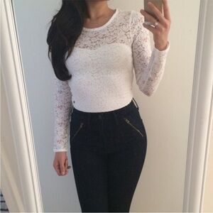 Abercrombie & Fitch White lace crop top long sleeve coquette Y2K L